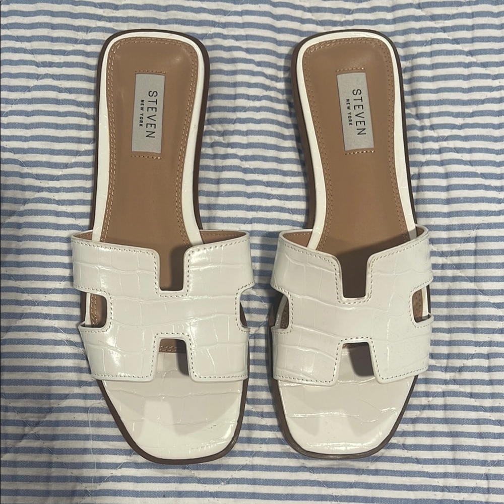 Steven White and Brown Leather Sandals